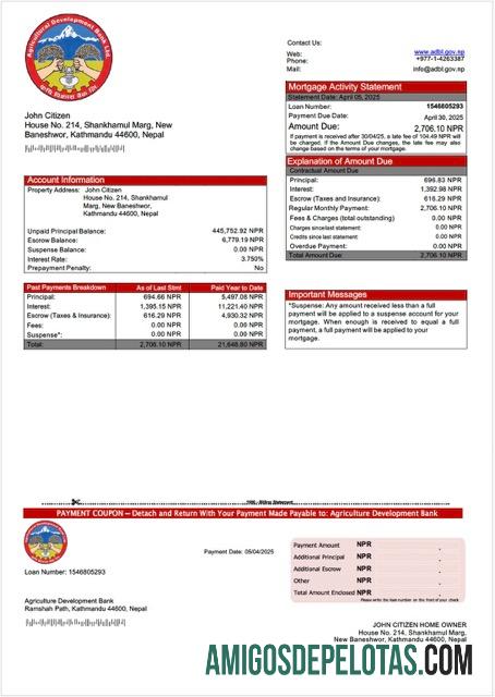 realista Modelo Word e PDF de declaração de hipoteca do Banco de Desenvolvimento Agrícola do Nepal